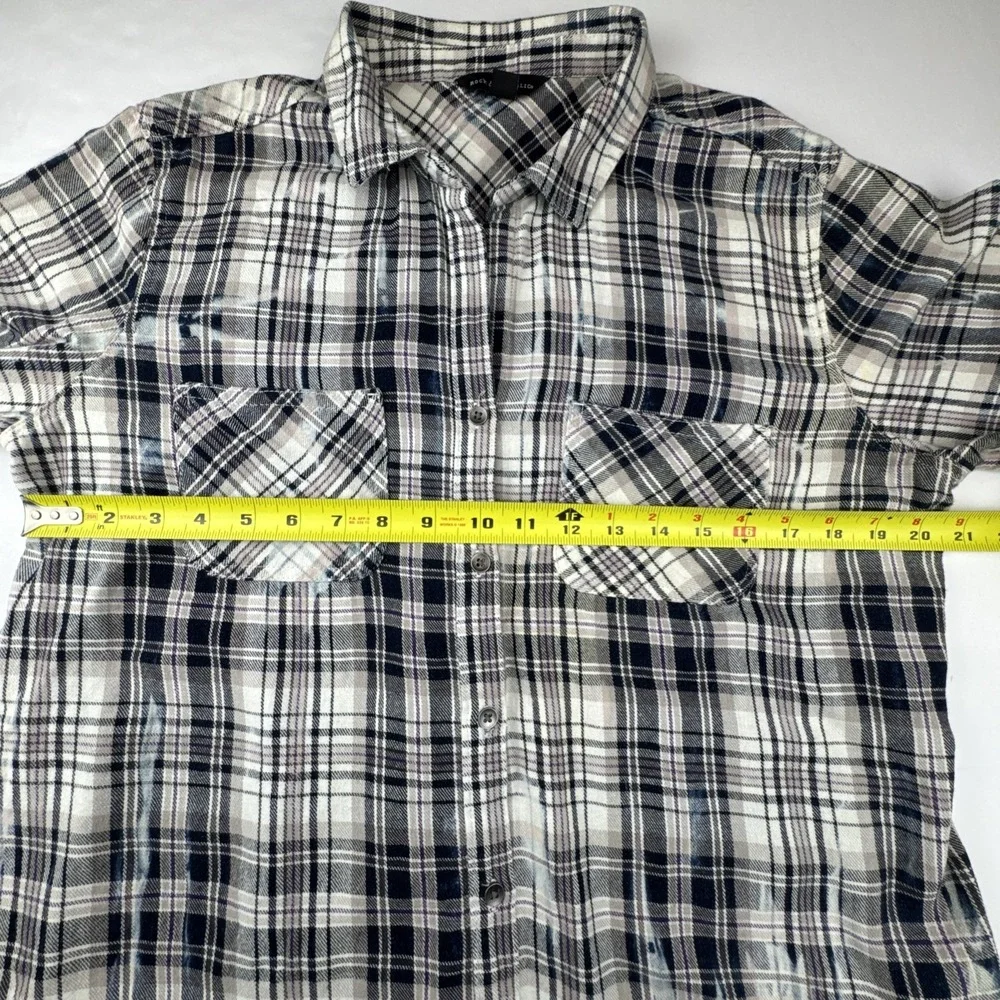 Distressed‎ Bleached Plaid Button Down Shirt Rock & Republic Purple Black Large
